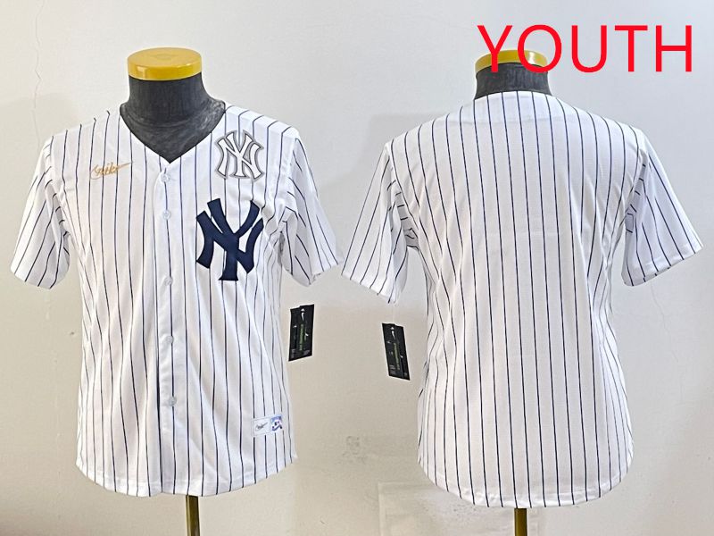 Youth 2025 New York Yankees Blank White Stripe Throwback Nike MLB Jersey style 43->youth mlb jersey->Youth Jersey